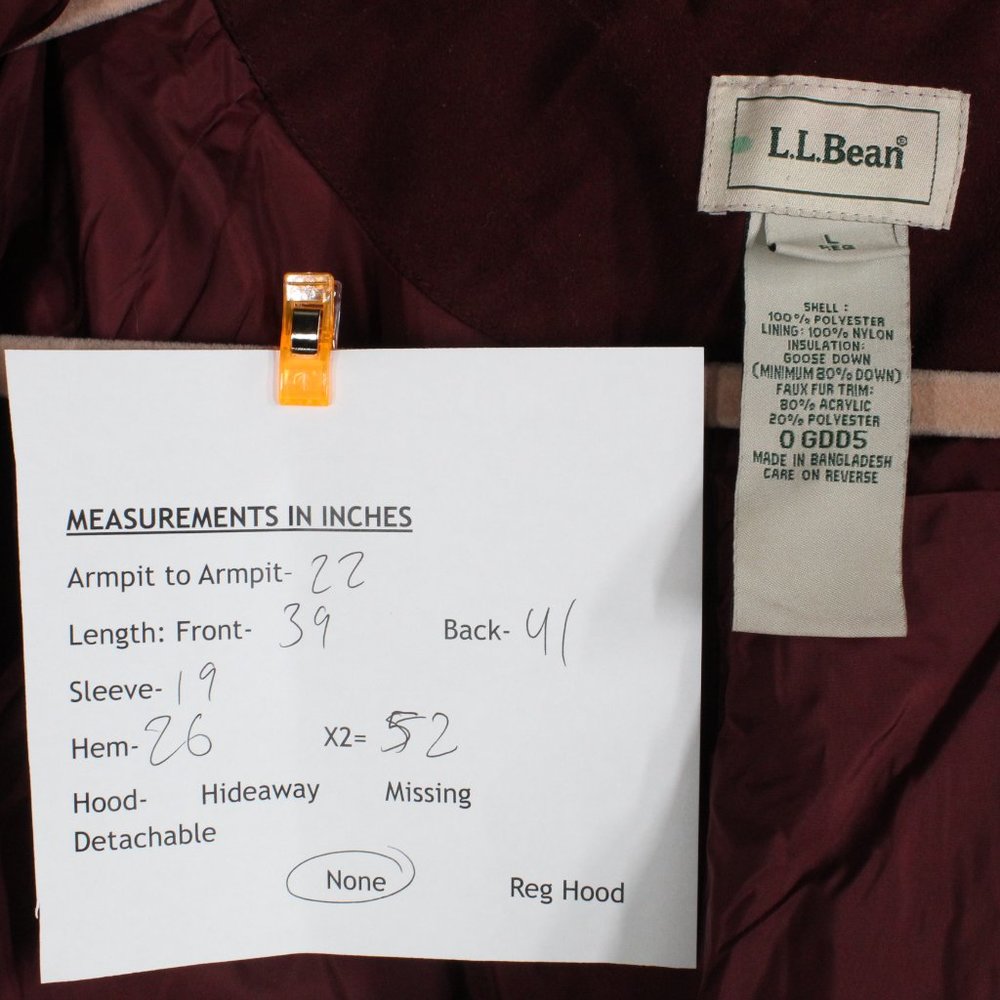 LL BEAN Red Quilted Goose Down Coat Jacket Parka Faux Fur Size L Reg - Picture 10 of 10